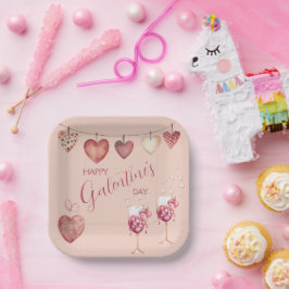 フェスティバルガレンティンズデイワイングラスとハート ペーパープレート