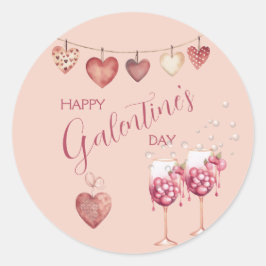 フェスティバルガレンティンズデイワイングラスとハート ラウンドシール