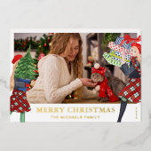 フェスティバルガールクリスマスイラストレーションと写真 箔シーズンカード (正面)