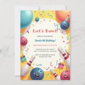 フェスティバルキッズボーリングをテーマにした誕生日パーティー 招待状 (正面)