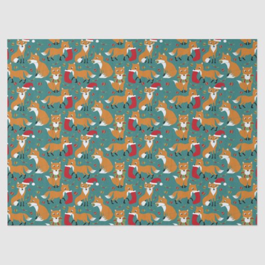 フェスティバルキツネかわいいパターン(の模様が)あるクリスマス 薄葉紙 (正面)