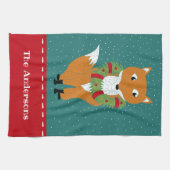 フェスティバルキツネパーソナライズされたクリスマス キッチンタオル (横)