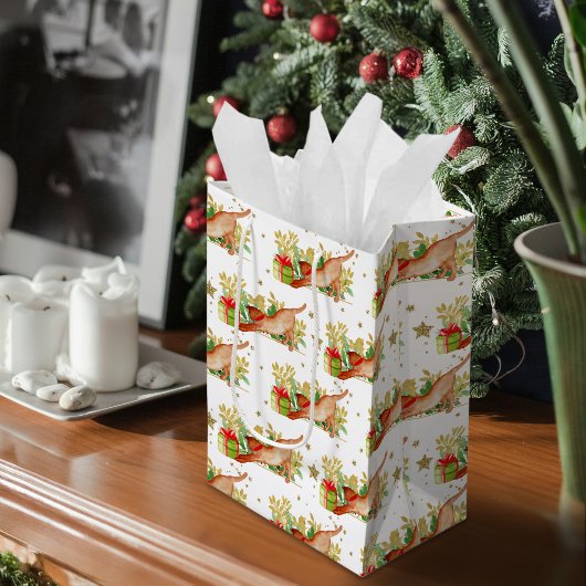 フェスティバルキャッツクリスマスホリデー金ゴールドスターズ ミディアムペーパーバッグ