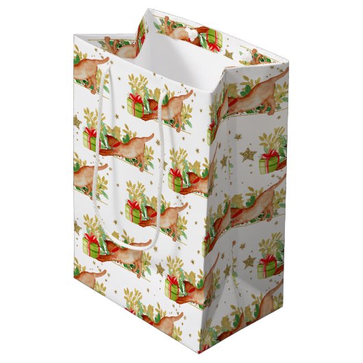 フェスティバルキャッツクリスマスホリデー金ゴールドスターズ ミディアムペーパーバッグ (正面アングル)