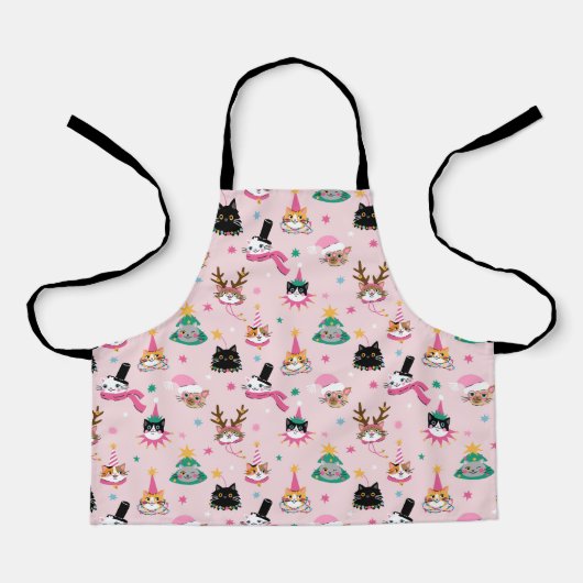 フェスティバルキャット顔インホリデーハッツパターン エプロン (正面)