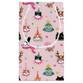 フェスティバルキャット顔インホリデーハッツパターン スモールペーパーバッグ (裏面)