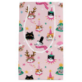 フェスティバルキャット顔インホリデーハッツパターン スモールペーパーバッグ (正面)