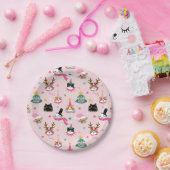 フェスティバルキャット顔インホリデーハッツパターン ペーパープレート (パーティー)