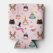 フェスティバルキャット顔インホリデーハッツパターン 缶クーラー (正面)