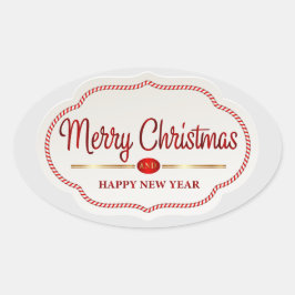 フェスティバルキャンディケインメリークリスマスハッピーニューイヤー 楕円形シール