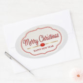 フェスティバルキャンディケインメリークリスマスハッピーニューイヤー 楕円形シール (封筒)