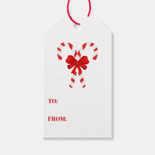 フェスティバルキャンディーキストライプのーズクリスマスレッドホワイト ギフトタグ (正面)