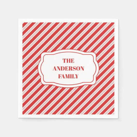 フェスティバルキャンディーキストライプのーズクリスマスレッドホワイト スタンダードカクテルナプキン (正面)