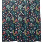 フェスティバルキャンディーケーンとホリーパターン シャワーカーテン (正面)