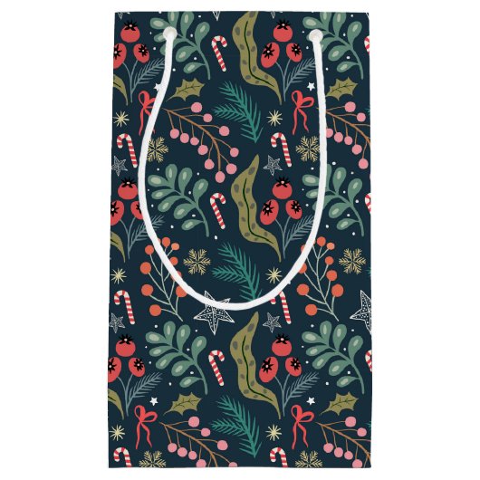 フェスティバルキャンディーケーンとホリーパターン スモールペーパーバッグ (正面)