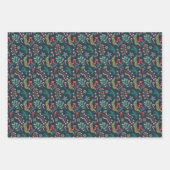 フェスティバルキャンディーケーンとホリーパターン ラッピングペーパーシート (正面3)