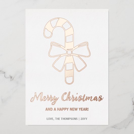 フェスティバルキャンディーケーンと弓のクリスマス 箔シーズンカード (正面)