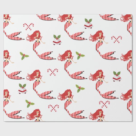 フェスティバルキャンディーケーンクリスマスマーメイド ラッピングペーパー (フラット)