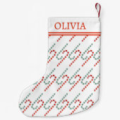 フェスティバルキャンディーケーンパターンモノグラムホリデイ スモールクリスマスストッキング (裏面)
