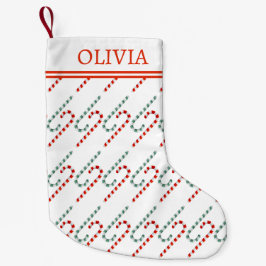 フェスティバルキャンディーケーンパターンモノグラムホリデイ スモールクリスマスストッキング