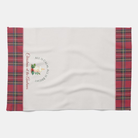 フェスティバルキャンドカスタムルパーソナライズされた名クリスマス キッチンタオル (横)