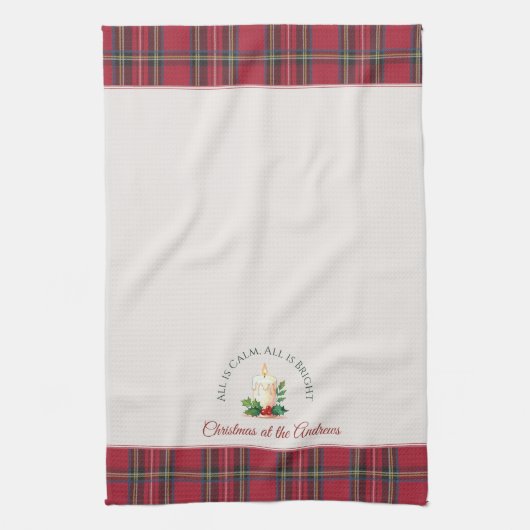 フェスティバルキャンドカスタムルパーソナライズされた名クリスマス キッチンタオル (縦)