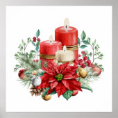 フェスティバルキャンドルとポインセチア花束クリスマス ポスター (正面)