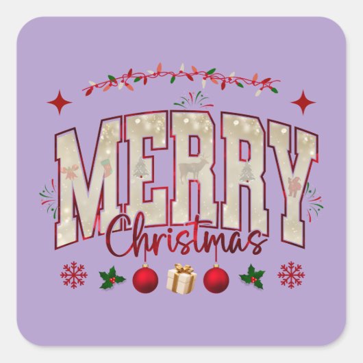 フェスティバルキュートメリークリスマスホリデーデザイン スクエアシール (正面)