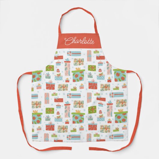 フェスティバルギフトクリスマスホリデーパーソナライズされた名 エプロン (正面)