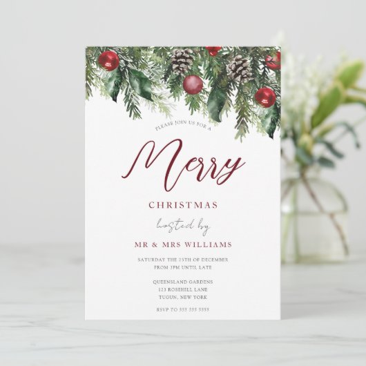 フェスティバルクラシックブルガンディレッドクリスマスパーティー 招待状 (スタンド正面)