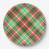 フェスティバルクラシックレッドグリーンホワイトクリスマスプレイド ペーパープレート (正面)