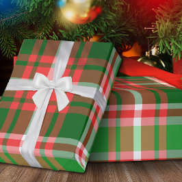 フェスティバルクラシックレッドグリーンホワイトクリスマスプレイド ラッピングペーパー