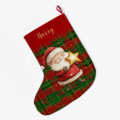 フェスティバルクラシックレッドグリーン金ゴールドタータンチェックサンタクロース ラージクリスマスストッキング (裏面 (吊り時))