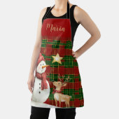 フェスティバルクラシックレッドグリーン金ゴールドタータンチェック雪だるま エプロン (インサイチュ)