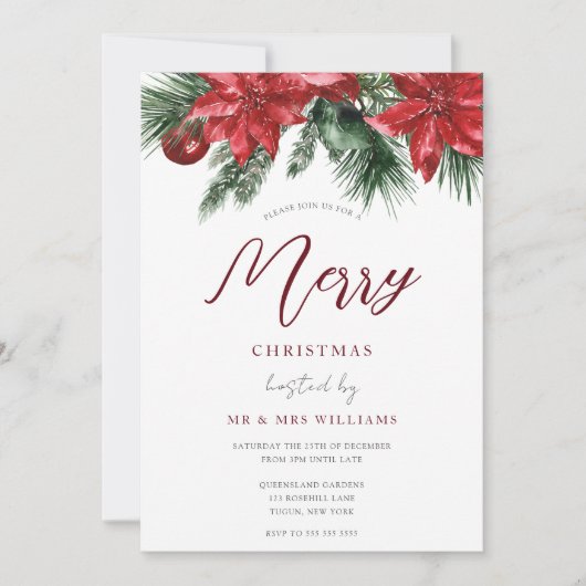 フェスティバルクラシックレッドフローラクリスマスパーティー 招待状 (正面)