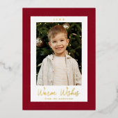 フェスティバルクランベリーと金ゴールドの雪片の写真 箔シーズンカード (正面)