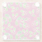 フェスティバルクランベリーの葉のパターン、明るい赤紫色 ガラスコースター (裏面)