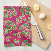 フェスティバルクランベリーの葉のパターン、明るい赤紫色 キッチンタオル (四つ折り)