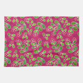 フェスティバルクランベリーの葉のパターン、明るい赤紫色 キッチンタオル (横)