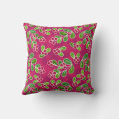 フェスティバルクランベリーの葉のパターン、明るい赤紫色 クッション (裏面)