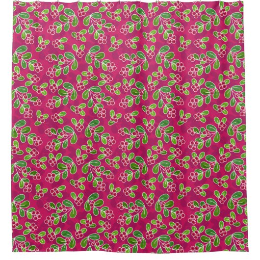 フェスティバルクランベリーの葉のパターン、明るい赤紫色 シャワーカーテン (正面)