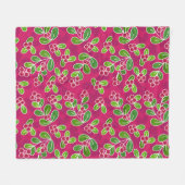 フェスティバルクランベリーの葉のパターン、明るい赤紫色 フリースブランケット (正面(横))