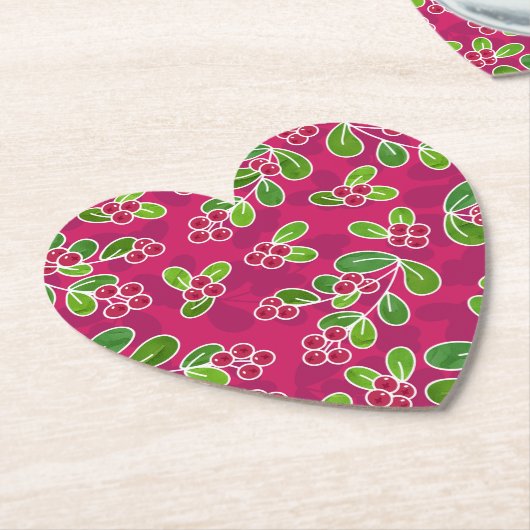 フェスティバルクランベリーの葉のパターン、明るい赤紫色 ペーパーコースター (アングル)