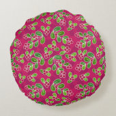 フェスティバルクランベリーの葉のパターン、明るい赤紫色 ラウンドクッション (裏面)