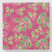 フェスティバルクランベリーフルーツパターン、明るい赤紫色 ストーンコースター (正面)