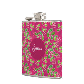 フェスティバルクランベリーフルーツパターン、明るい赤紫色 フラスク (左)