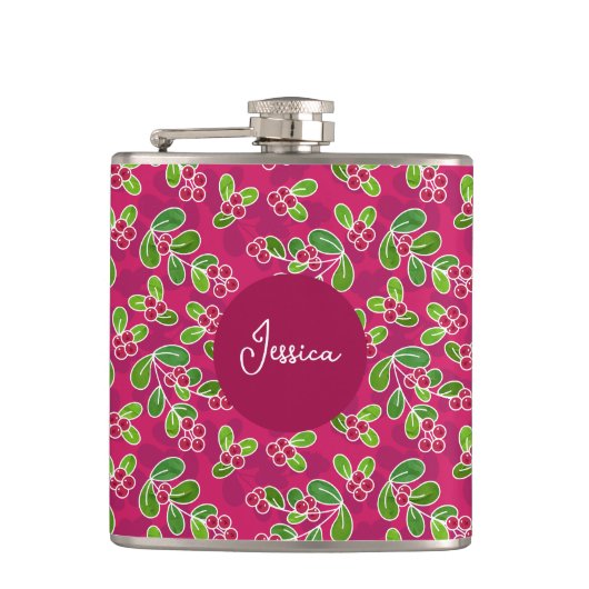 フェスティバルクランベリーフルーツパターン、明るい赤紫色 フラスク (正面)