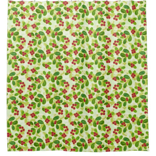 フェスティバルクランベリー果実パターン、緑 シャワーカーテン (正面)