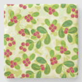 フェスティバルクランベリー果実パターン、緑 ストーンコースター (正面)
