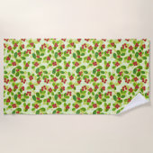 フェスティバルクランベリー果実パターン、緑 ビーチタオル (正面)